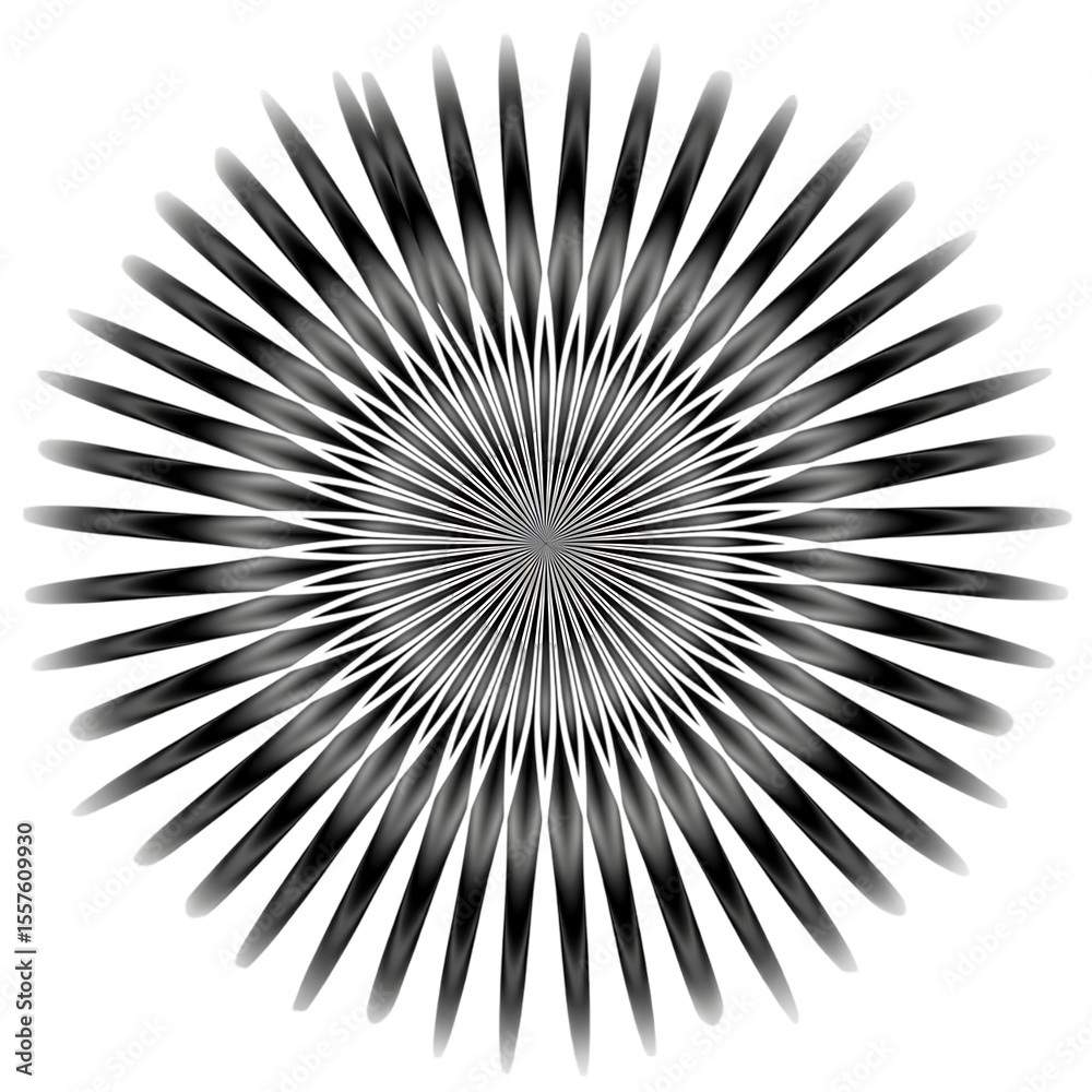 Naklejka premium Abstract radial starburst pattern with black and white gradient isolated on transparent background