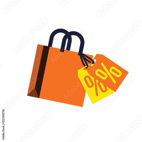 Shopping Bag with Discount Tag Flat Vector Illustration