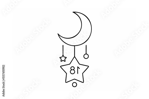Crescent moon with star and circle ornaments vector