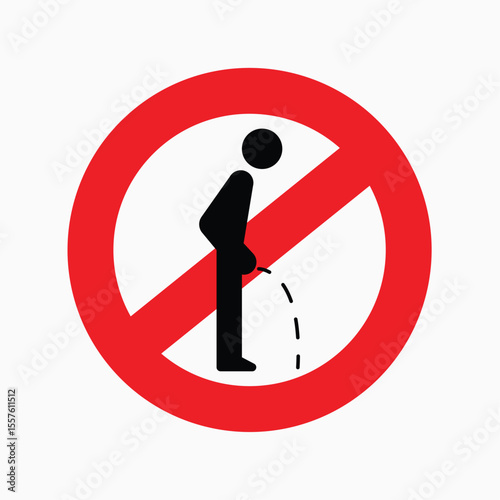 No Urination Sign: The sign with a pictogram of a man urinating, within a red circle with a diagonal red line, a clear signal that such action is prohibited.