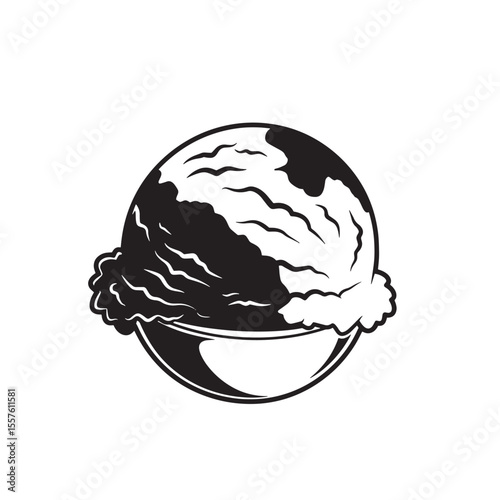Vintage art silhouette ice cream scoop in bowl illustration for food and dessert designs