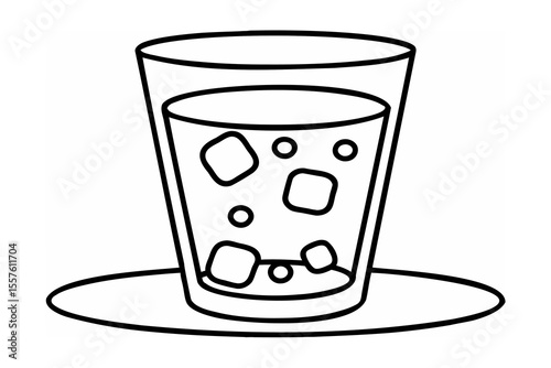 Glass with ice cubes and bubbles beverage drink