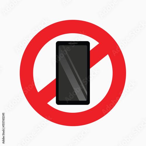 No Mobile Zone: A minimalist digital illustration that symbolizes the clear restriction of a mobile device, featuring a sleek black screen at the sign center.