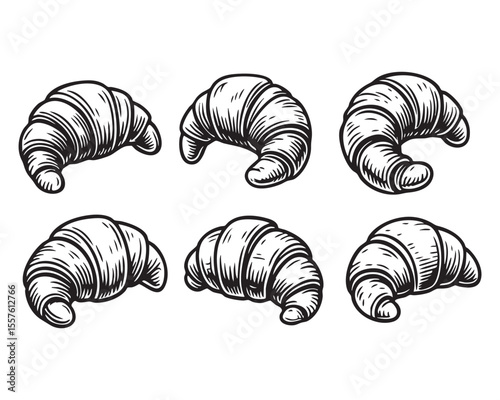 Hand Drawn Croissant Collection in Vintage Monochrome Style vector
