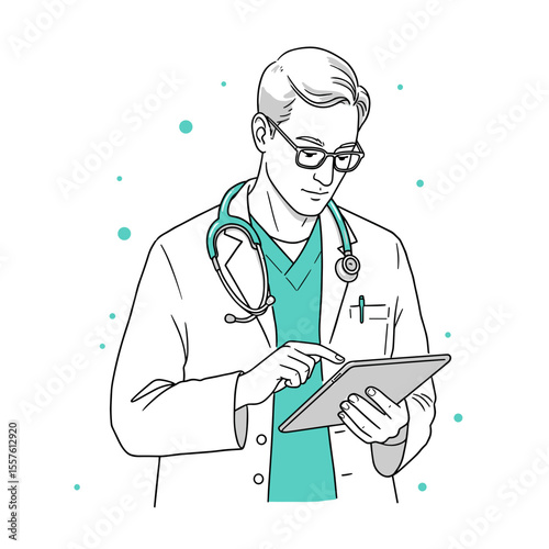 Doctor using digital tablet with stethoscope