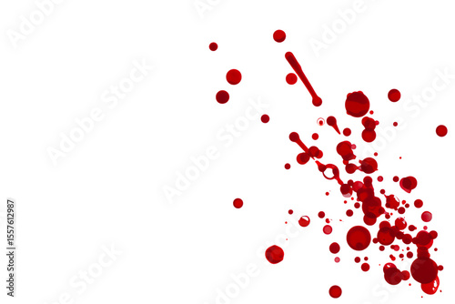 Crimson liquid droplets splashing and splattering isolated on a transparent background blood