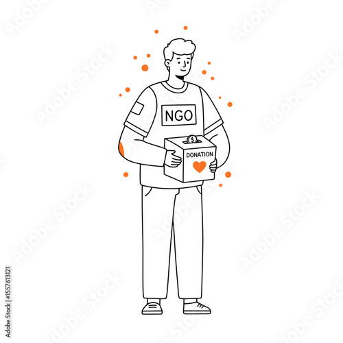 NGO volunteer holding donation box