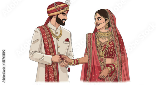 Hindu wedding couple illustration