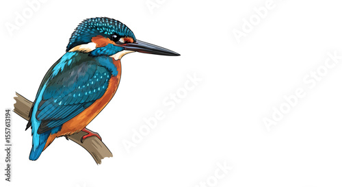 Kingfisher perched on branch illustration