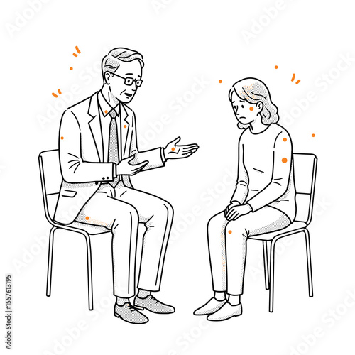 Therapist talking to sad woman in session