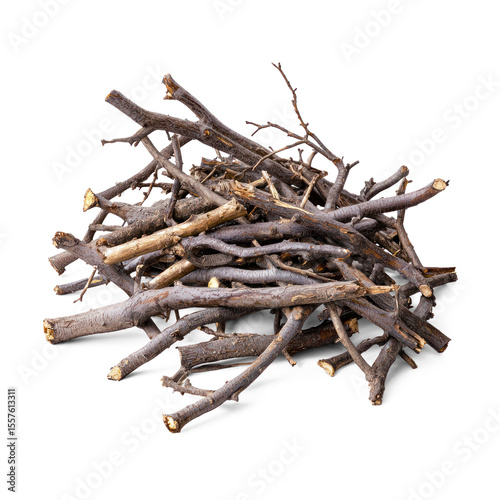 A pile of broken tree branches after a storm, symbolizing the effects of extreme weather conditions. full length isolate on transparent background