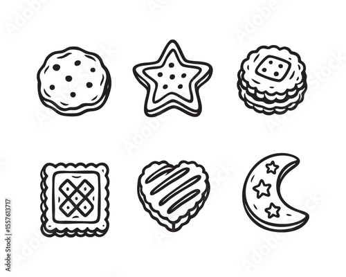 Cute Cookie Icon Set with Various Shapes in Vintage Style vector