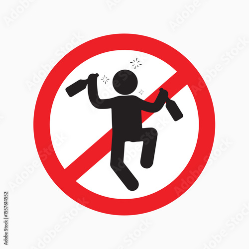No Alcohol Sign: A bold graphic illustration of a person with alcohol bottles within a prohibition sign, warning against alcohol consumption. 