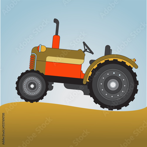 a vintage tractor under a clear sky isolation. vector illustration
