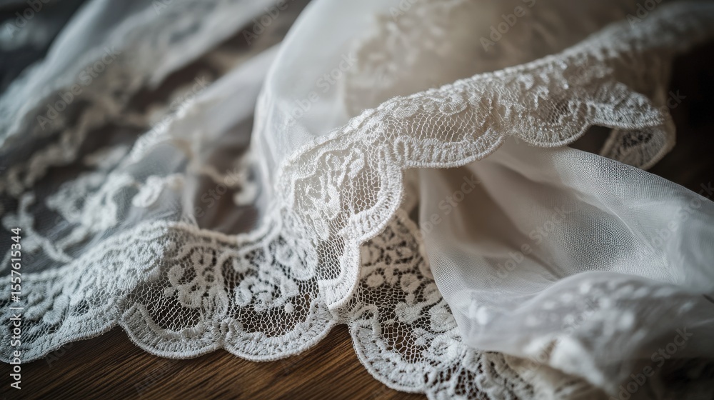 Obraz premium Delicate white lace fabric detailed and softly draped across a surface