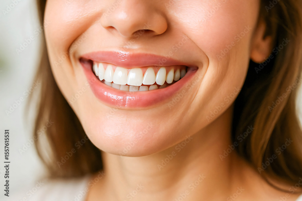 Obraz premium Close-up of Happy Woman's Smiling Mouth with Perfect White Teeth