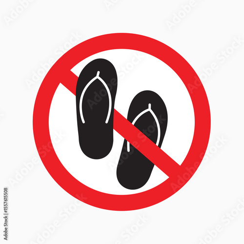 No Sandals Allowed: A bold red prohibition symbol strikes through a pair of casual sandals, delivering a clear message: footwear restrictions apply.