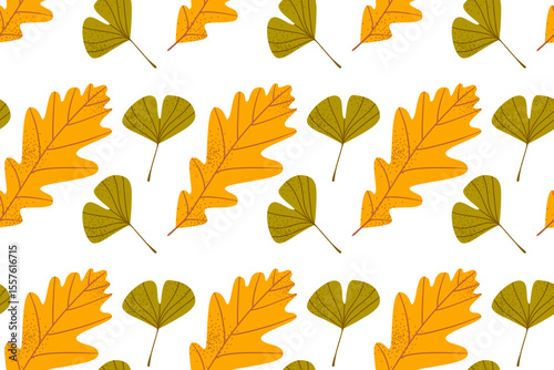 Autumn leaves seamless background. Vector illustration of plants isolated on white background