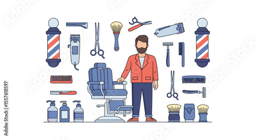 Classic Barber Shop Tools and Professional Stylist Equipment for Men's Grooming