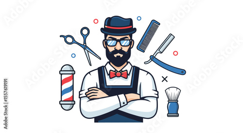 Professional Barber With Essential Grooming Tools For Styling And Cuts