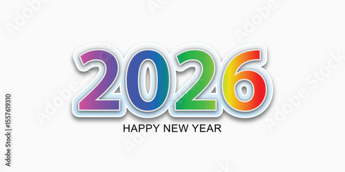 Happy new year 2026 with 3d text colorful text. 2026 new year celebration. Vector illustration. 