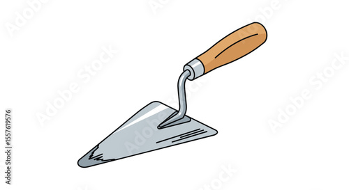 Apointed trowel with a wooden handle for construction and garden work