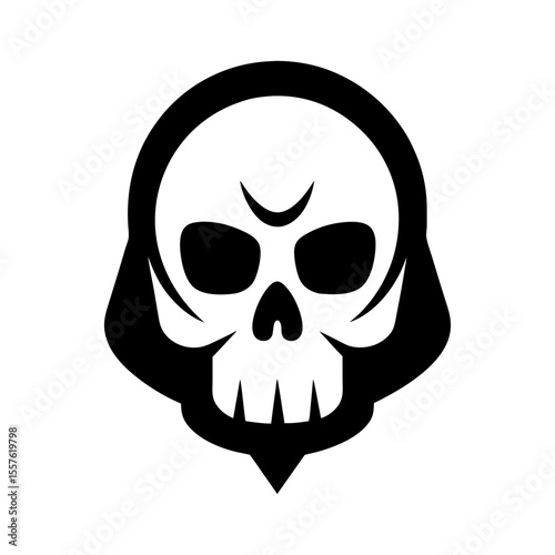 Dark gothic skull vector art for spooky and vintage tattoo design with white background