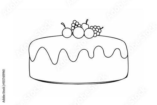 Round cake with dripping icing and fruit topping dessert