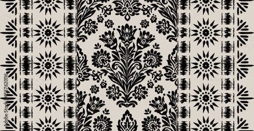 Motifs Ikat floral paisley embroidery background.geometric ethnic oriental pattern traditional.Aztec style abstract vector illustration.design for texture,fabric,clothing,wrapping,decoration