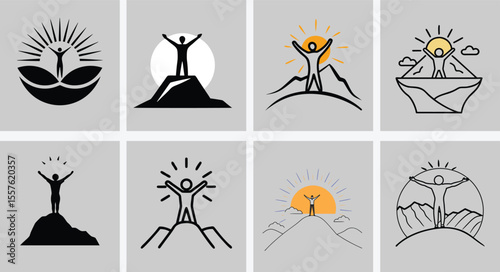 Silhouette of Person Standing on Mountain Edge at Sunrise