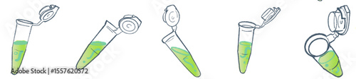 Hand-Drawn Microcentrifuge Tube Collection – Cute Science Lab Illustration Set with Green Liquid for Medical Research, Biotechnology Projects, Academic Presentations, and Laboratory-Themed Branding 