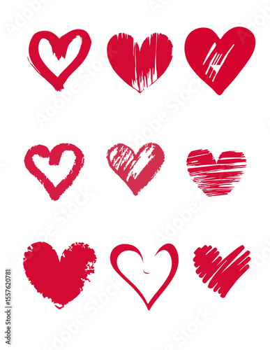 Hearts stock illustration,Set of hand drawn red hearts. Vector design elements isolated on white background.

