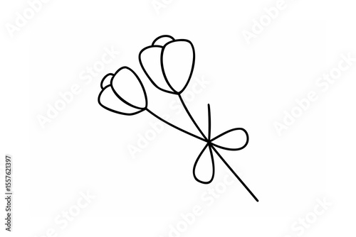 Delicate floral stems with buds and ribbon flower