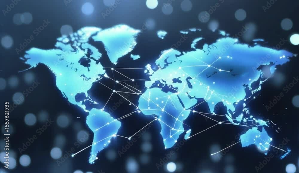 Global Network Connections World Map Visualization Digital Data Flow Worldwide Communication Global Network Connections World Map Visualization Digital Data Flow Worldwide Communication