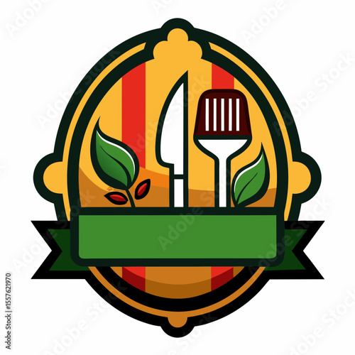 Cook, chef preparing a dish, logo design. Food, meal, restaurant and catering, vector design and illustration