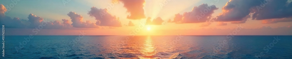 Obraz premium Serene Golden Hour Ocean Calm Sea Meets Vibrant Sky, Perfect for Travel, Vacation, and Relaxation Themes