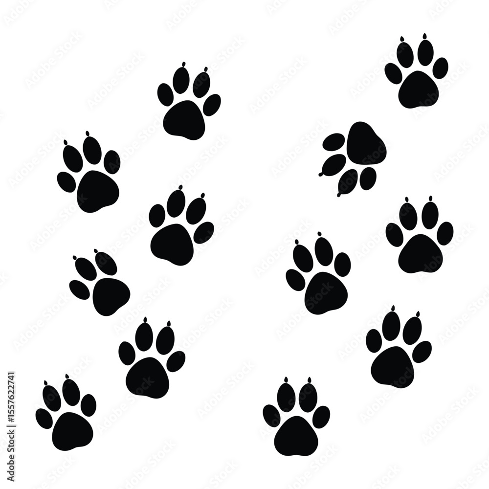Fototapeta premium Repeating animal paw print trail in snow a distinctive silhouette illustration for nature and wildlife themes