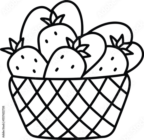 Sweet Strawberry Basket A Delightful Line Art Illustration