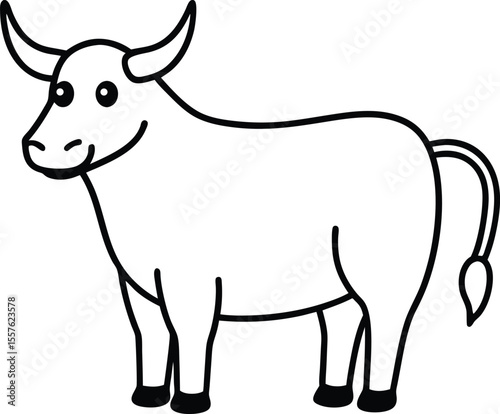 Adorable Cartoon Bull Line Art Illustration of a Friendly Cow