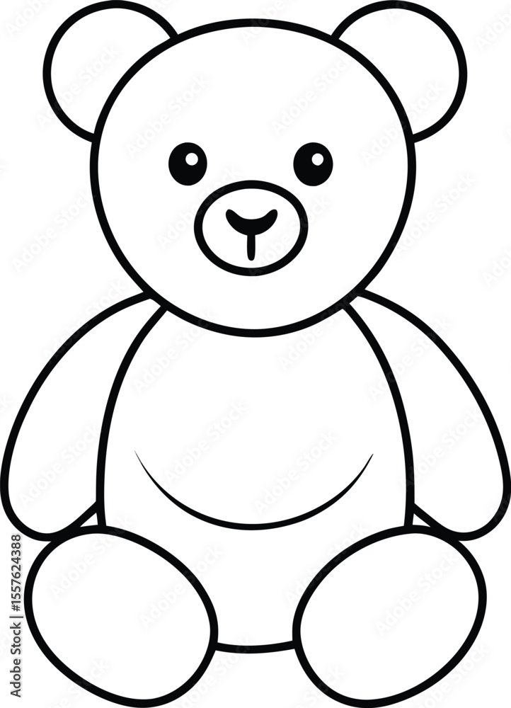 Fototapeta premium Adorable Teddy Bear Outline Simple Line Drawing for Coloring Pages