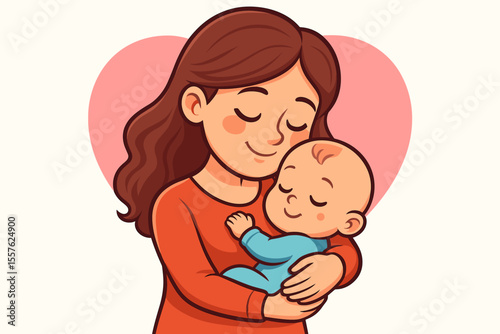 Loving mother holding baby in arms, nurturing and comforting infant with warmth and affection. Family bond, maternal care, motherhood, parent and child embrace. Vector cartoon illustration.
