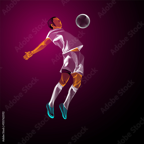 Football player figure line art. Human action on motion lines. Controlling the ball with chest.