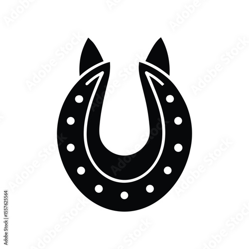 Single horse hoof print with horseshoe detail a distinctive black silhouette design