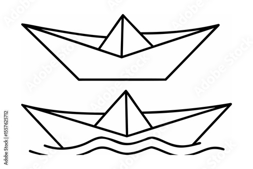 Paper boats floating on waves origami water