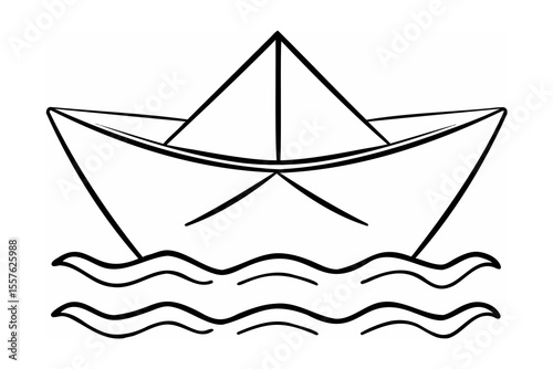 Paper boat sailing on wavy water origami waves