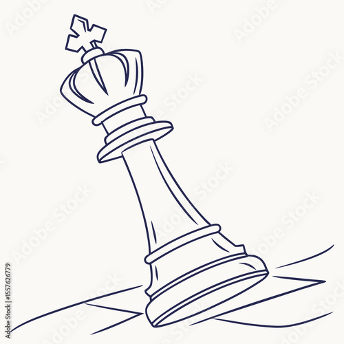 Minimalist Outline Drawing of a Fallen King Chess Piece Dark Blue on White Background vector