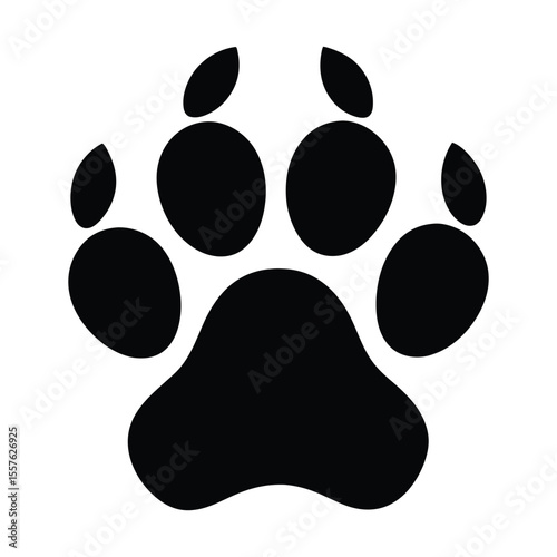 Adorable cat paw print with soft rounded toes depicted as a clean silhouette for various creative projects