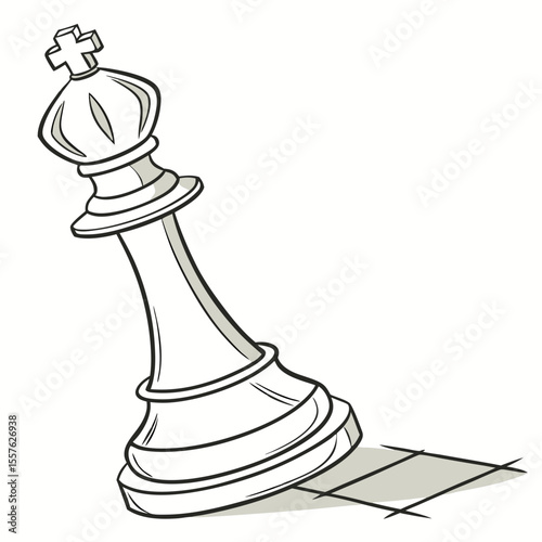White Chess Bishop Icon Tilted on White Background with Shadow Suggestion of Chessboard white bishop