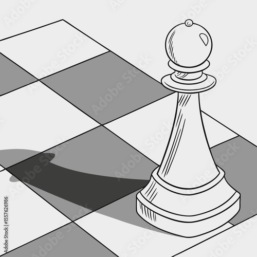 White Chess Pawn on Gray and White Checkerboard Vector Illustration with Shadow white pawn chess piece