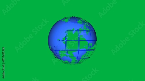 animated globe world map with grid. animation footage video isolated on green alpha channel (transparent) background.